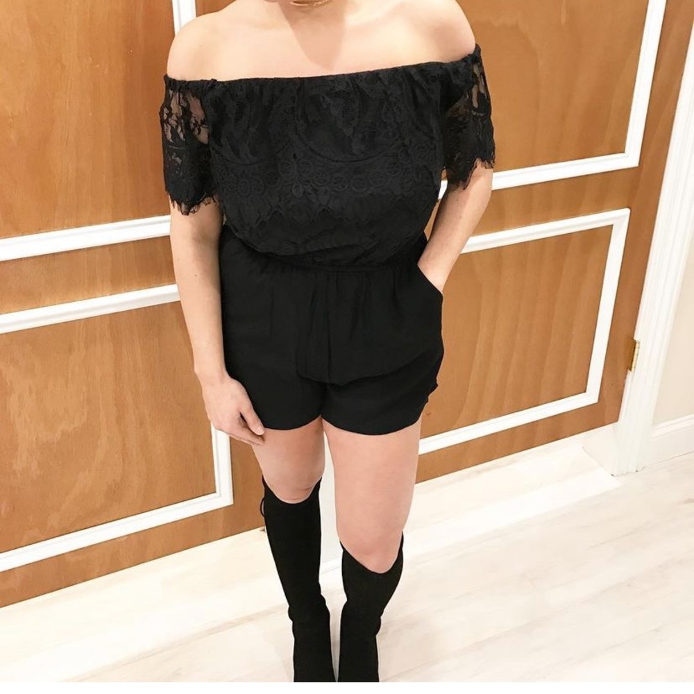 BB Dakota Off Shoulder Lace Romper